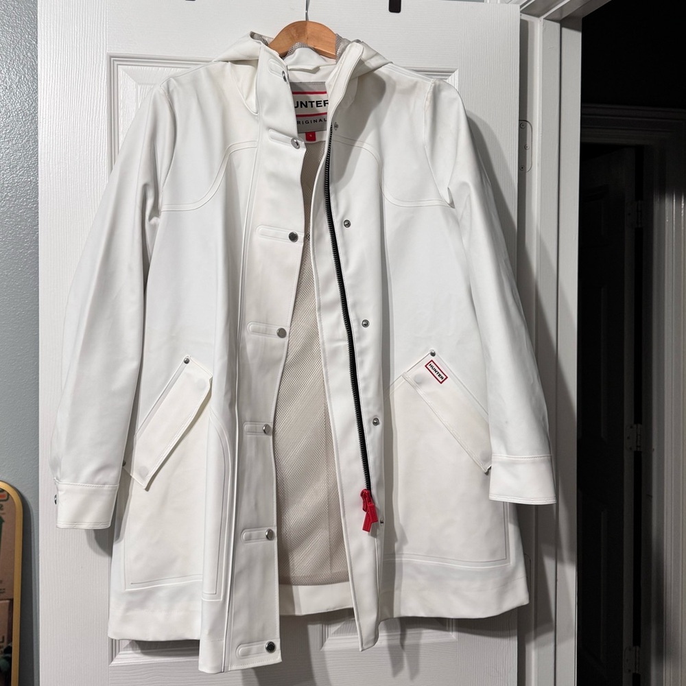 Hunter Women's White Hooded Rain Jacket
